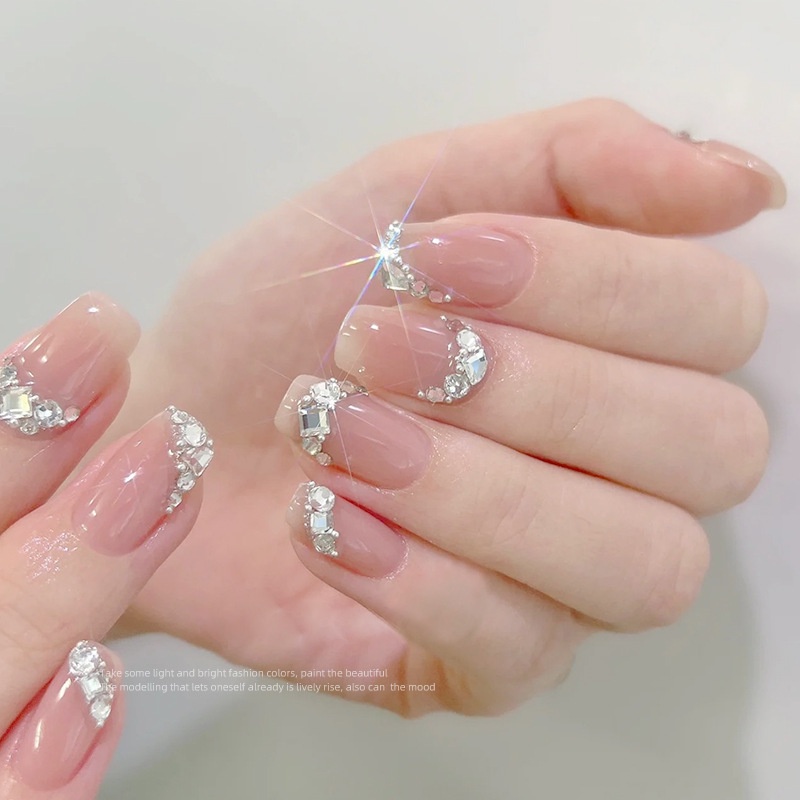 Hạt Kim Cương Tròn Bằng Thép Màu Trắng Hình Người Ngoài Hành Tinh Mini Đính Đá Lấp Lánh Trang Trí Móng Tay