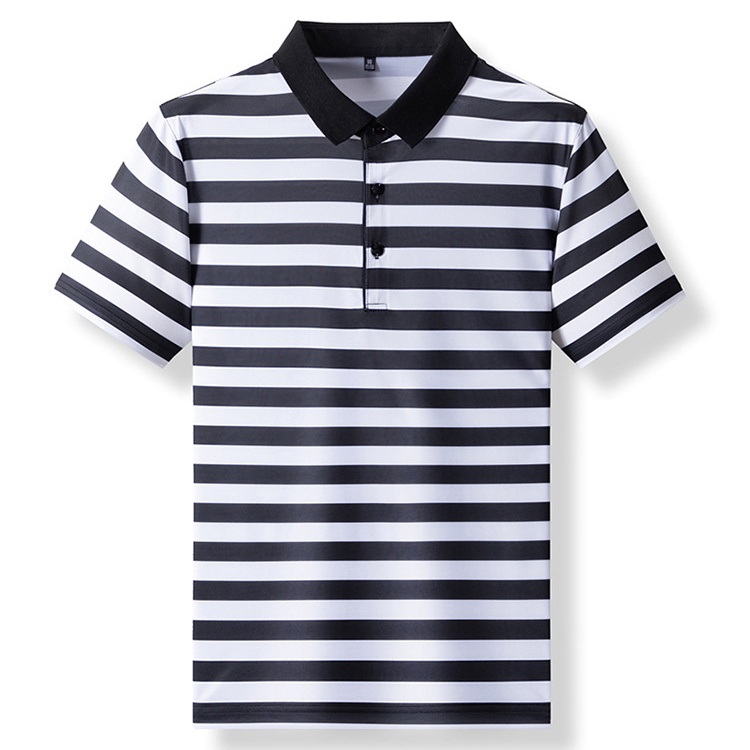 Áo Thun polo Cotton Lụa Lạnh Mỏng Dáng Rộng Tay Ngắn Kẻ Sọc Thoáng Khí Thời Trang Cho Nam