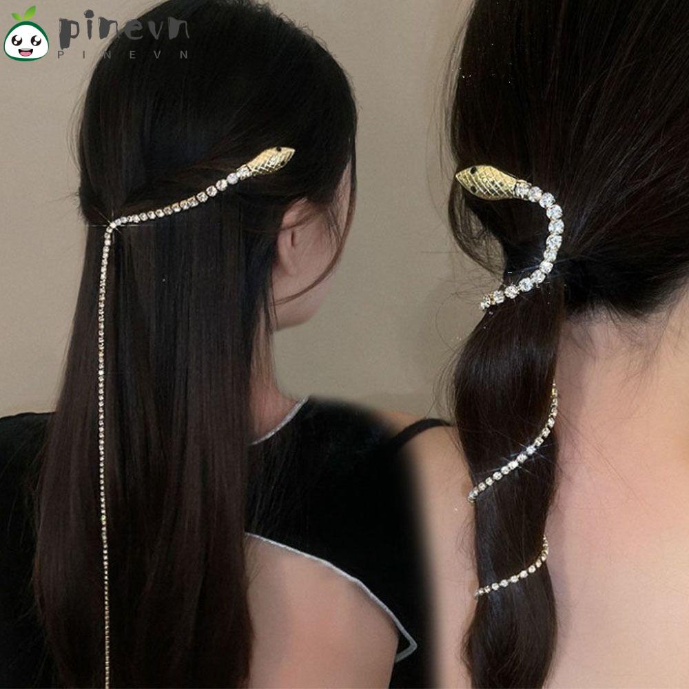 PINEVN Lược Cài Tóc Dạng Chuỗi Dài Đính Đá Toàn Diện