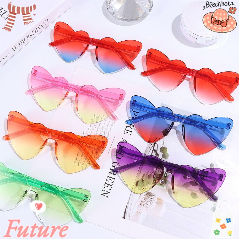 FUTURE Kính Mát Hình Trái Tim Nhiều Màu Sắc Không Vành Chống Tia UV400 Dễ Thương Cho Nữ