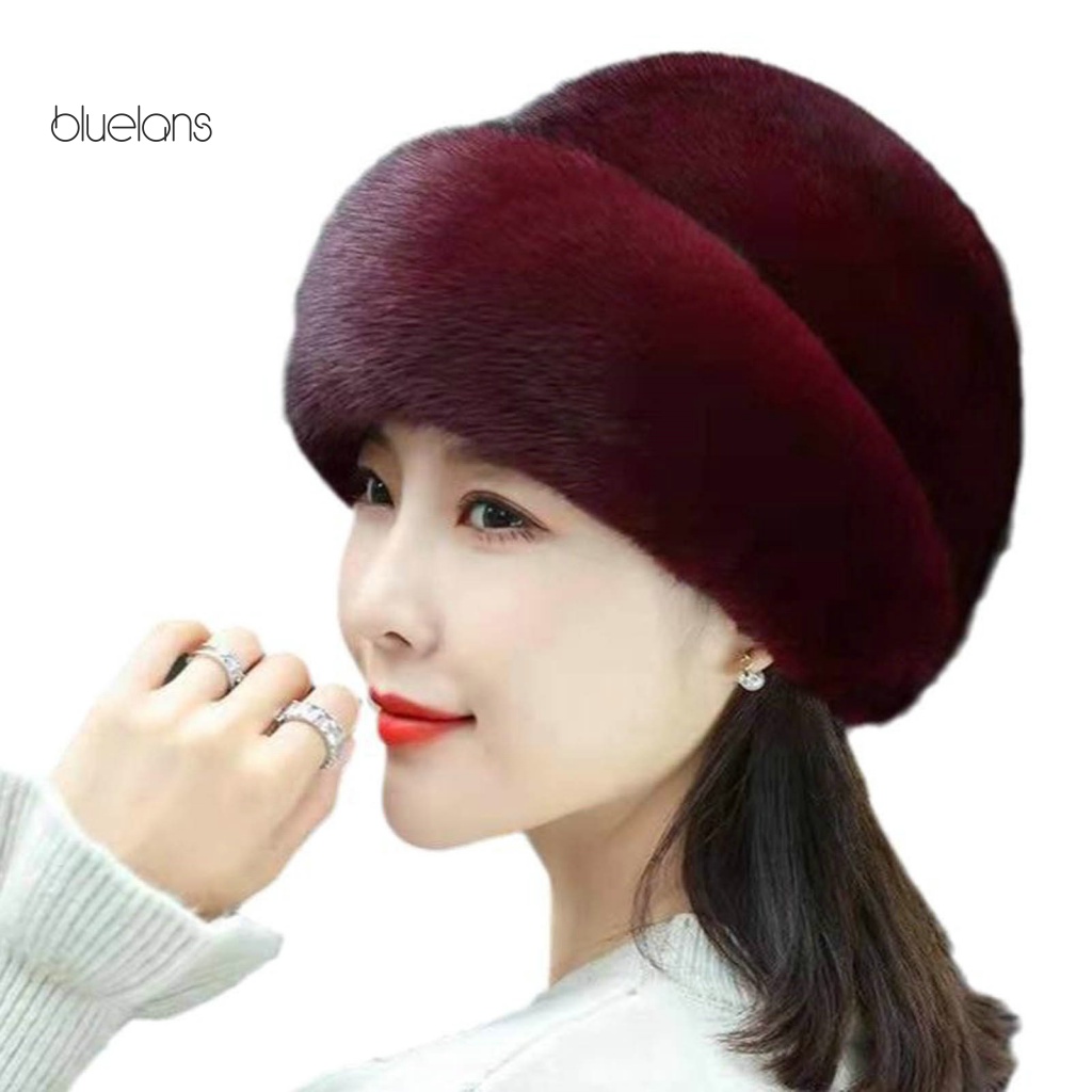 Mũ Lông Giả Màu Trơn Giữ Ấm Tai Chống Gió Không Phai Màu Sắc Thời Trang Mùa Đông Cho Nữ
