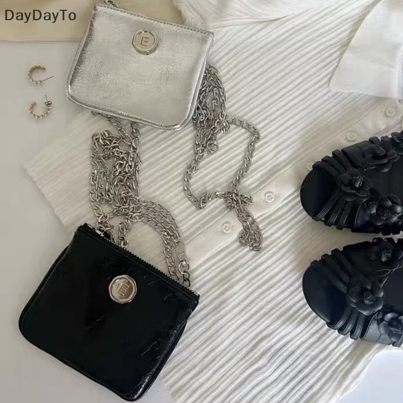 Túi Đeo Chéo Mini Bằng Da PU Màu Đen / Bạc Có Khóa Kéo Thời Trang Cho Nữ