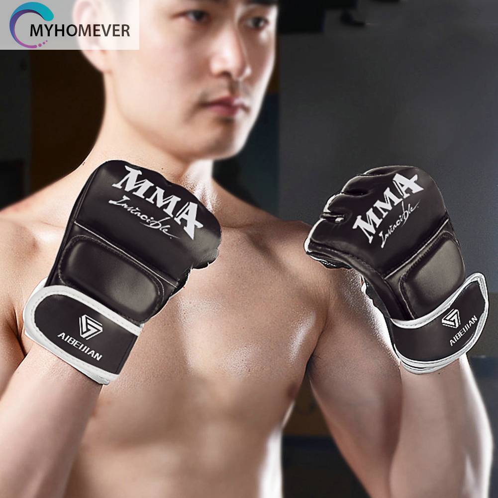 Găng Tay Hở Ngón Bằng Da PU Thoáng Khí Để Tập Boxing Tiện Dụng