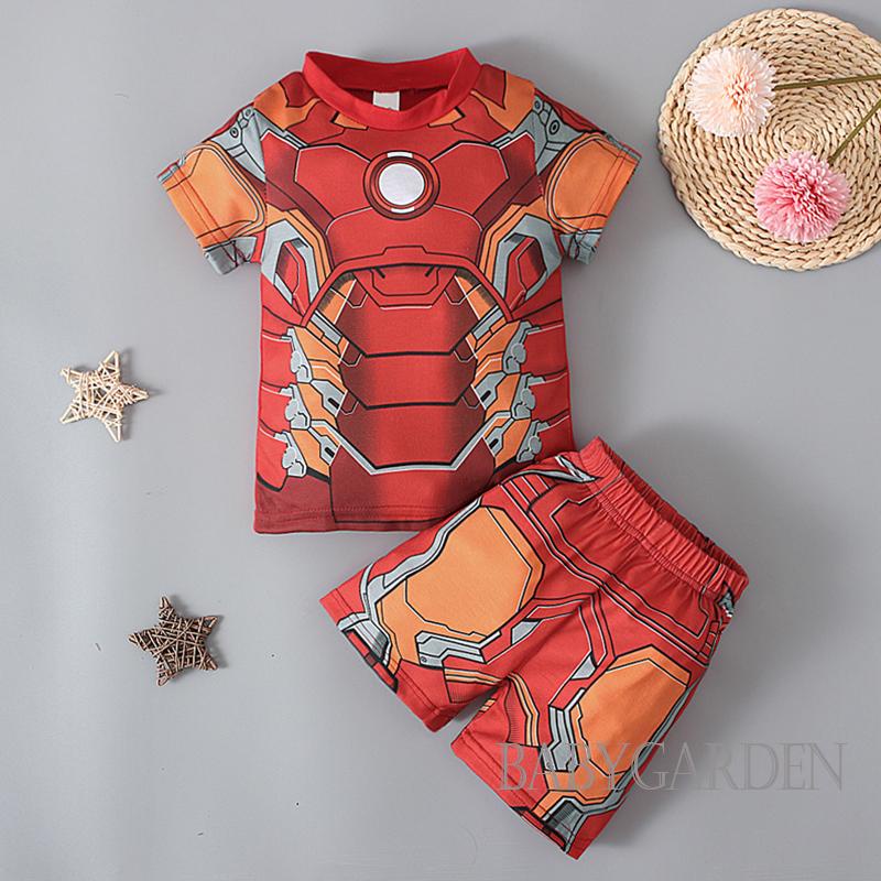 Bộ Đồ Ngủ 2 Mảnh Gồm Áo Thun Tay Cộc + Quần Ngắn Co Giãn In Họa Tiết Hoạt Hình Thời Trang Mùa Hè Cho Bé Trai