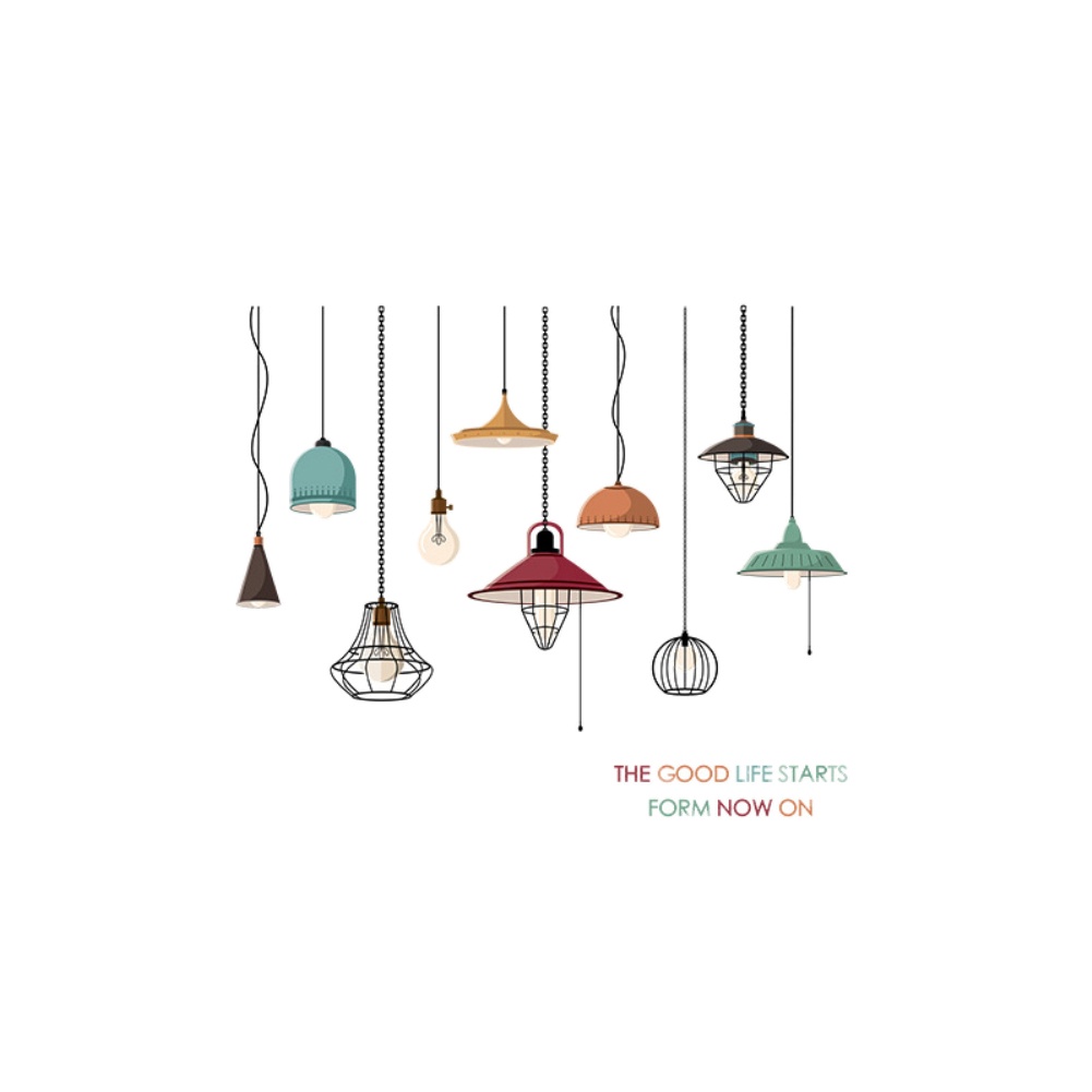 Set 2 Miếng Dán Tường Trang Trí Hình Đèn Trần Nhiều Màu Sắc Dành Cho Phòng Trẻ Em