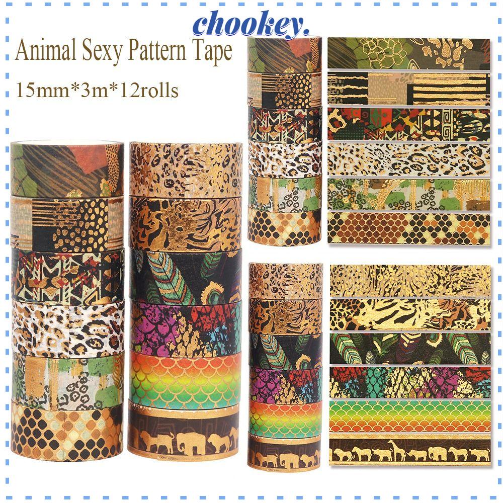CHOOKEY Set 12 Cuộn Băng Dính Họa Tiết Động Vật Trang Trí Scrapbook