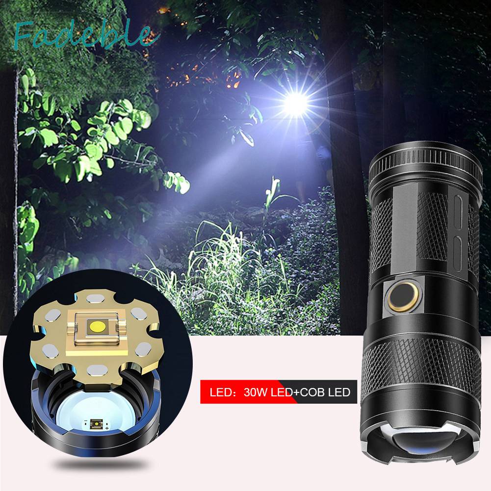 Đèn Pin 30W LED COB 1500mAh 1000LM Sạc USB Loại C Chống Thấm Nước