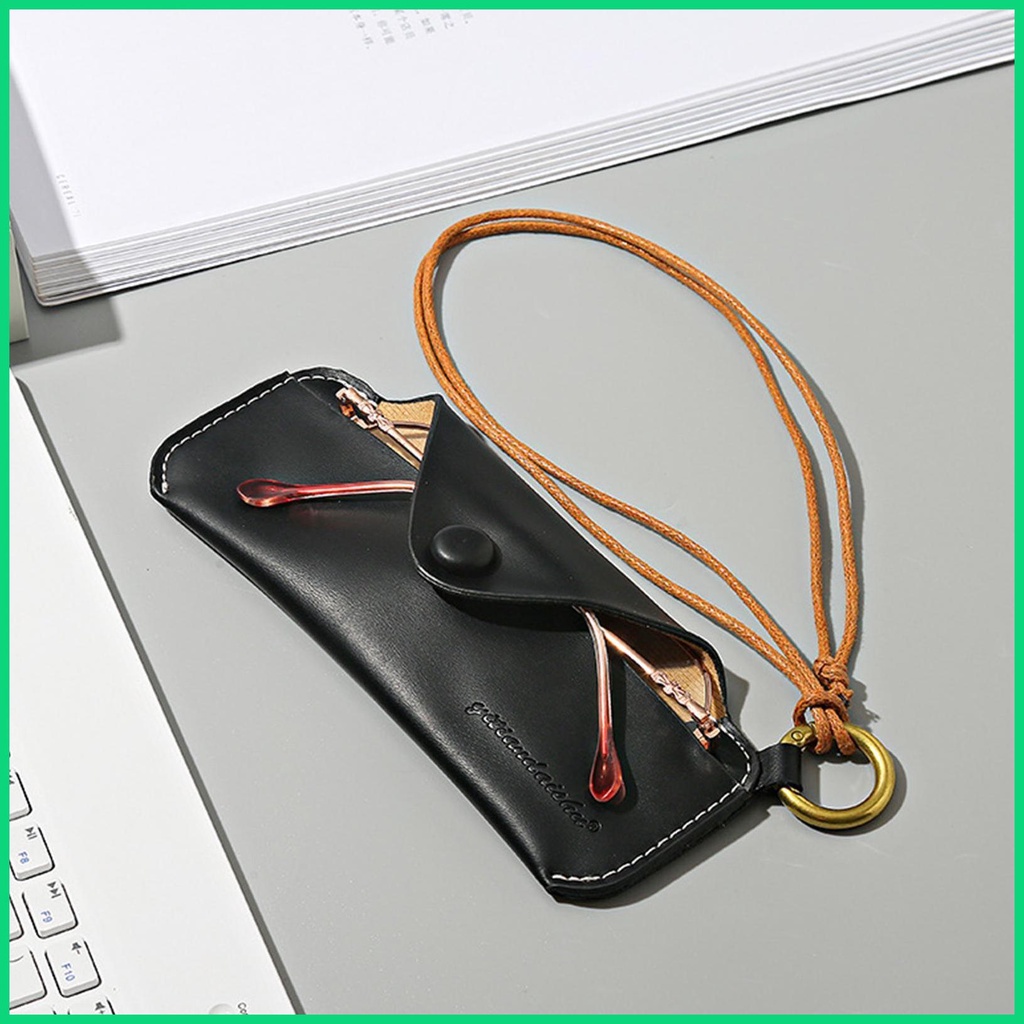 Túi Đựng Mắt Kính Bằng Da PU Mềm Kèm Dây Đeo Cổ Tay Tiện Dụng