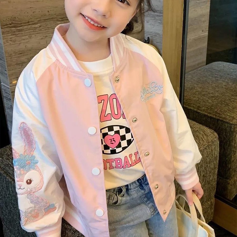 Áo Khoác Bóng Chày Tay Dài In Hoạt Hình Dành Cho Bé Gái