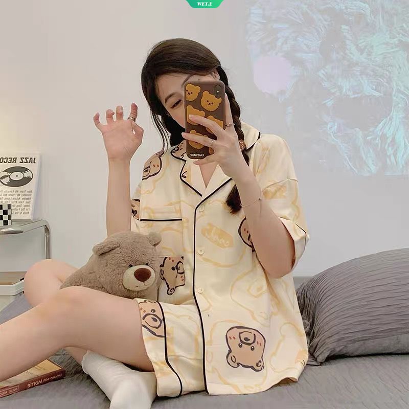 Bộ Đồ Ngủ In Hình Gấu Dễ Thương Thời Trang Mùa Hè 2023