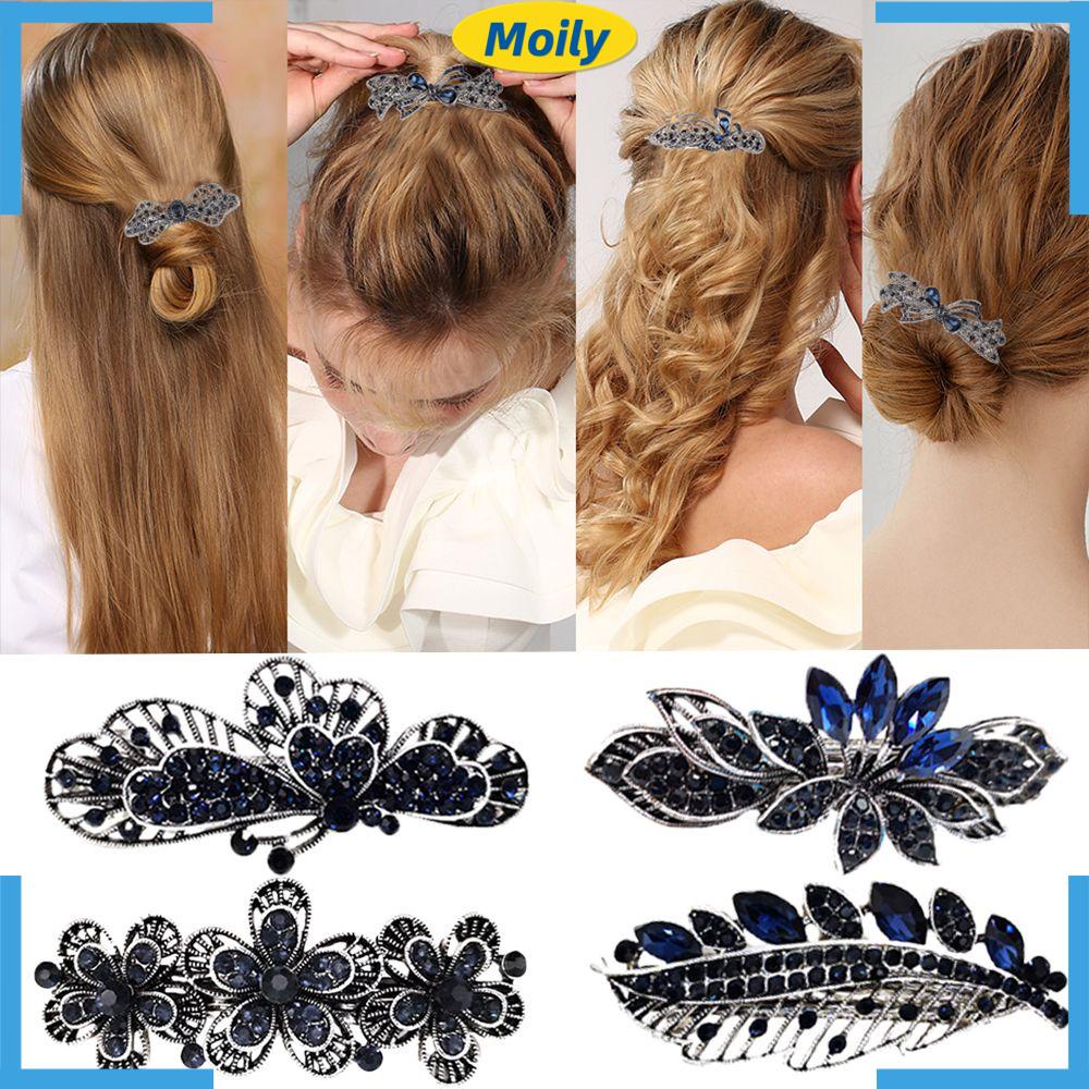 MOILYVN Kẹp Tóc Kim Loại Đính Đá Lấp Lánh