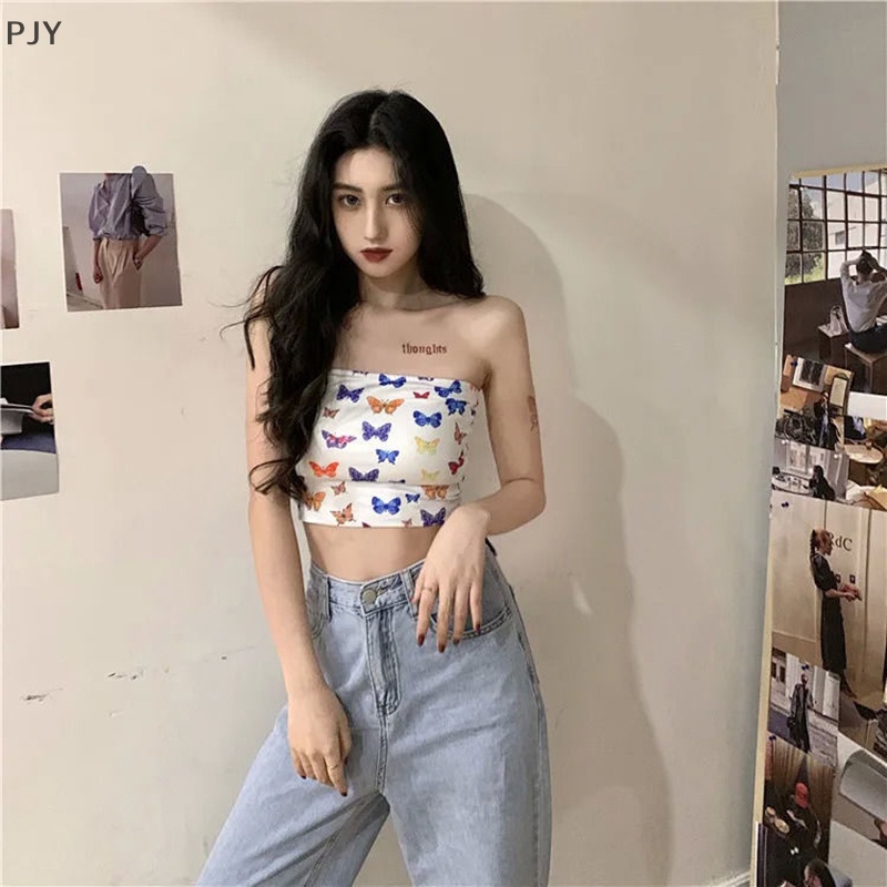 Áo Không Dây Dáng Ôm In Hình Bướm Thời Trang Mùa Hè Quyến Rũ Dành Cho Nữ PJ