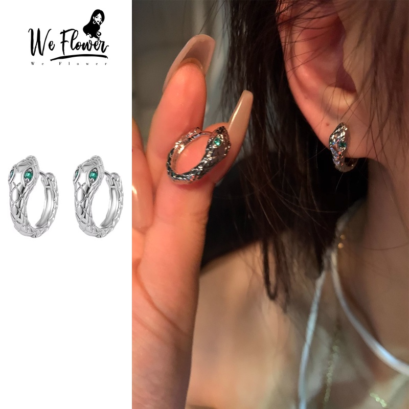 We Flower Bông Tai Mạ Bạc 925 Hình Rắn Đính Đá Zircon Màu Xanh Lá Thời Trang Cho Nam Và Nữ