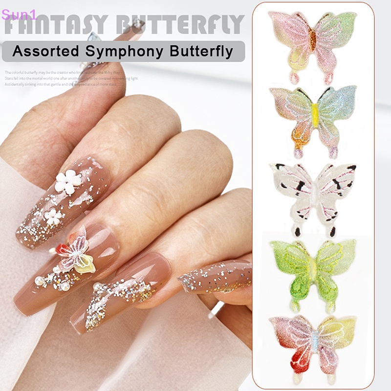 Set 20 Phụ Kiện Trang Trí Móng Tay Hình Bướm 3D DIY Độc Đáo