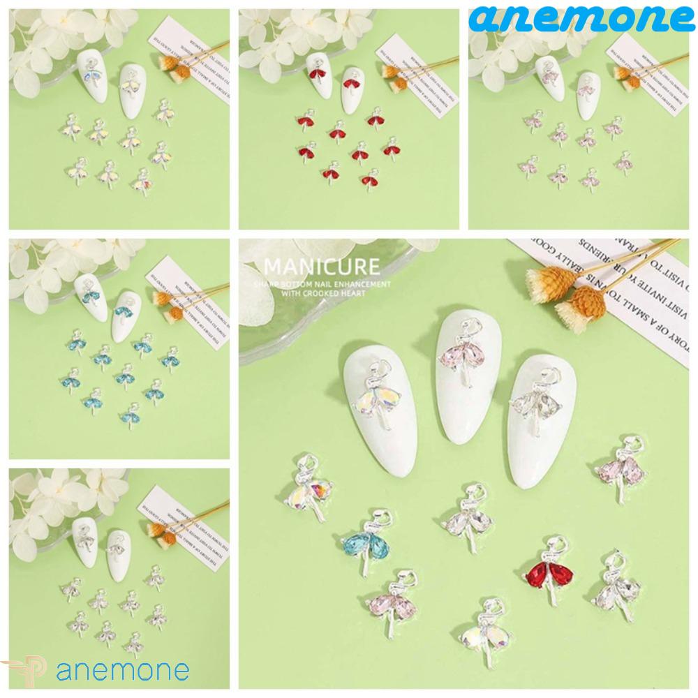 ANEMONE Bộ 10 Phụ Kiện Trang Trí Móng Tay Hình Cô Gái Múa Ba Lê Nhiều Màu Sắc Bằng Hợp Kim