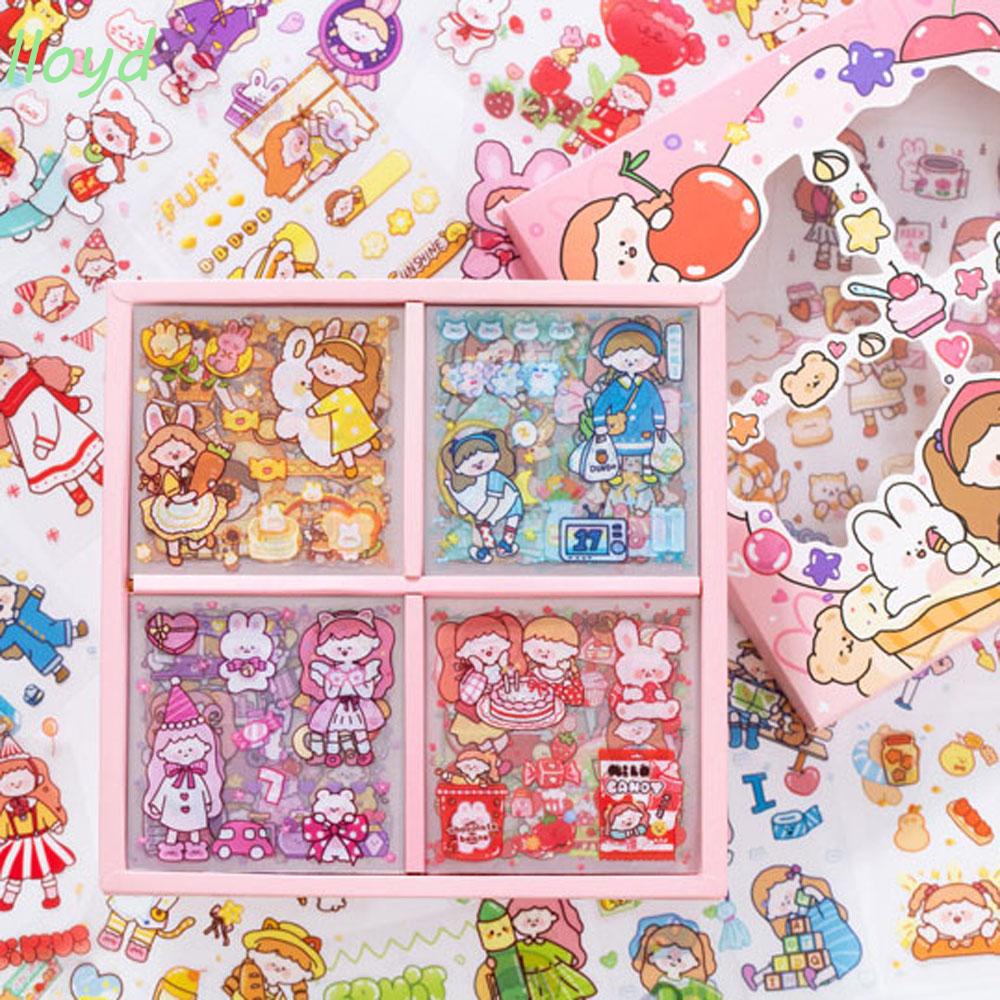 LLOYD Bộ Nhãn Dán Chống Nước Hình Gấu Thỏ Đáng Yêu Trang Trí Sổ Tay Nhật Ký Album Ảnh