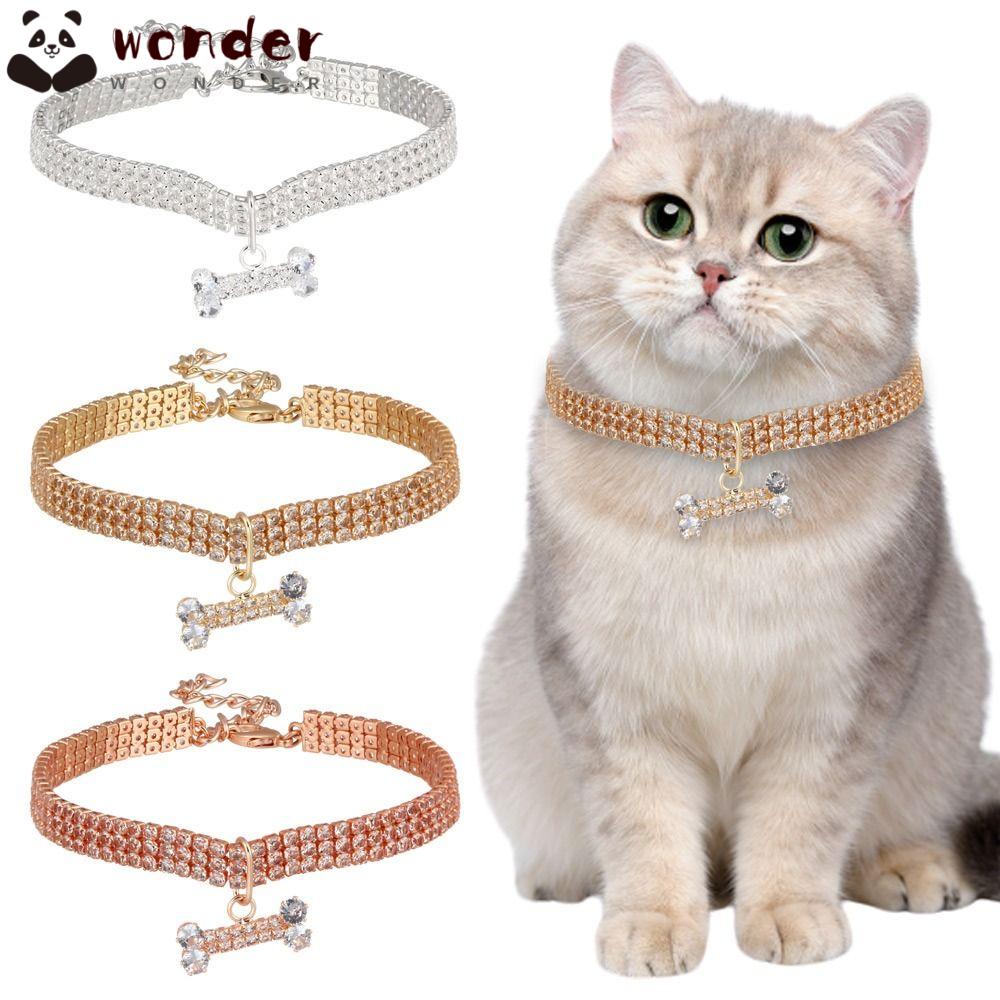 WONDER Vòng Cổ Đính Đá Hình Xương Lấp Lánh Có Thể Điều Chỉnh Cho Thú Cưng