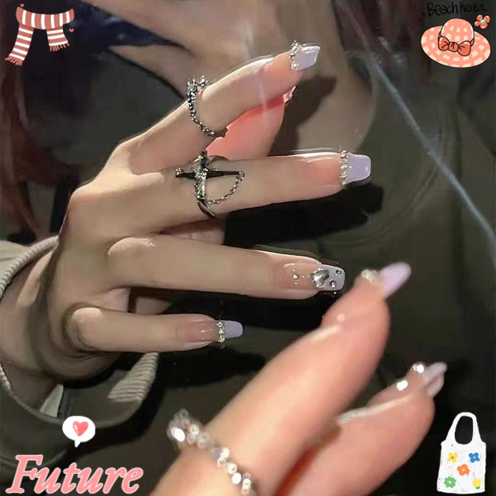 FUTURE Bộ 24 Móng Tay Giả Hình Trái Tim Thời Trang Cho Nữ