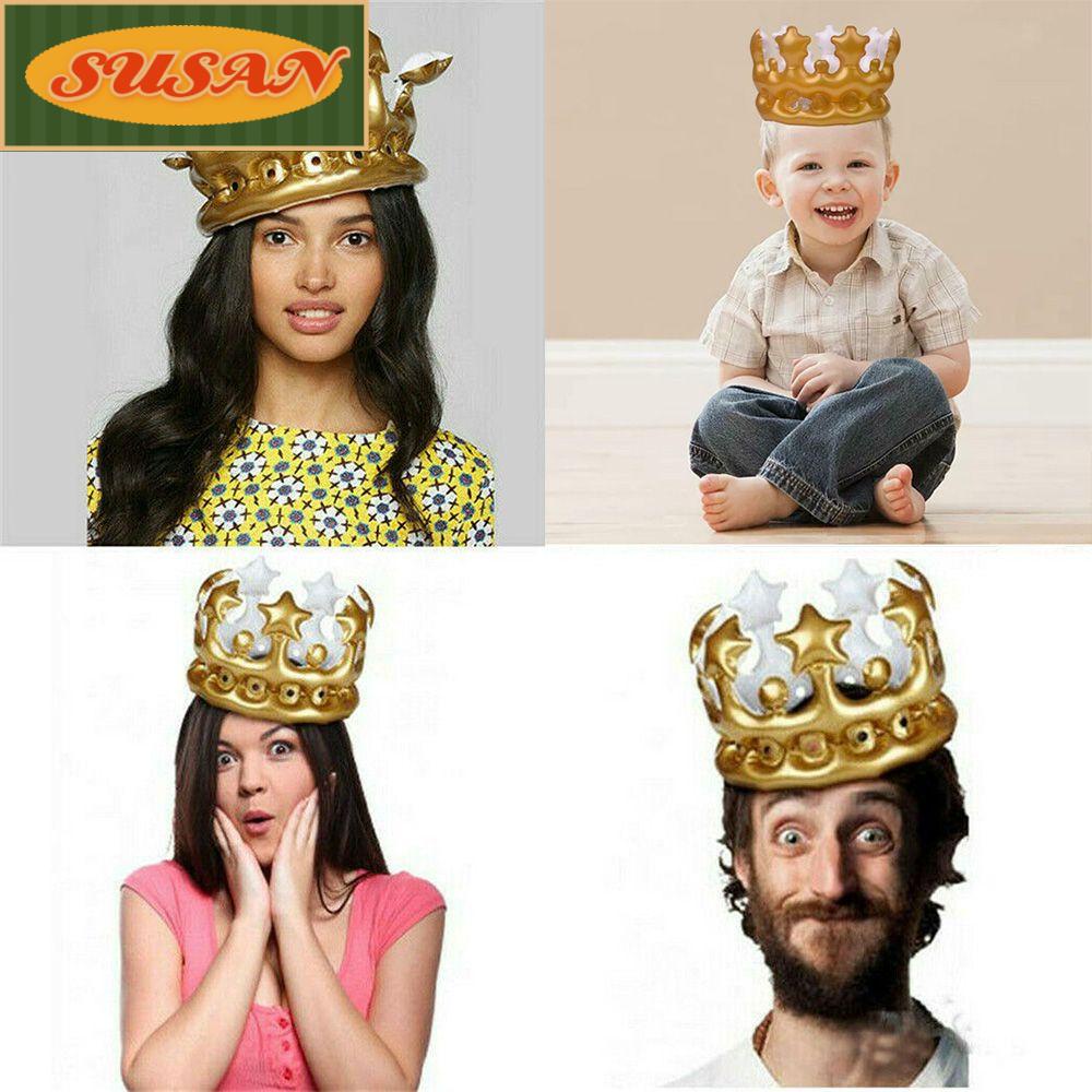 SUSANS Set 2 Mũ Bơm Hơi Hình Vương Miện Màu Vàng Cho Người Lớn Và Trẻ Em