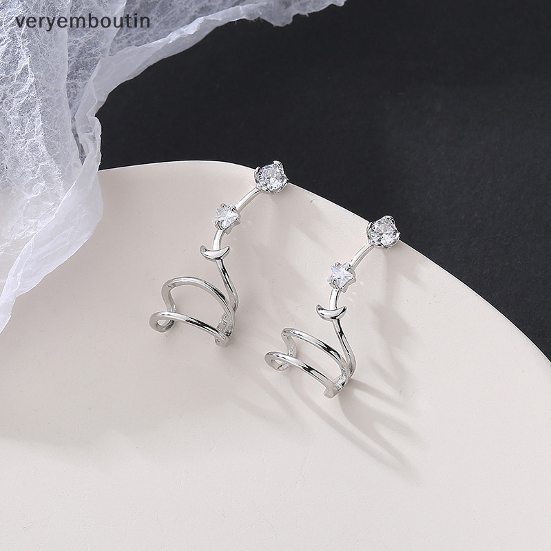 Khuyên Tai Dạng Kẹp Cao Cấp Hình Ngôi Sao Mặt Trăng Đính Đá Lấp Lánh Siêu Sáng Phong Cách Hip hop Cá Tính Cho Nữ n