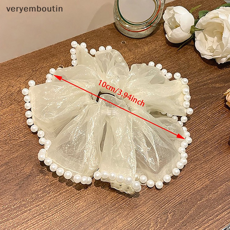 Dây Cột Tóc Lưới Đính Hạt Ngọc Trai Bản Lớn Phong Cách Hàn Quốc Cho Nữ