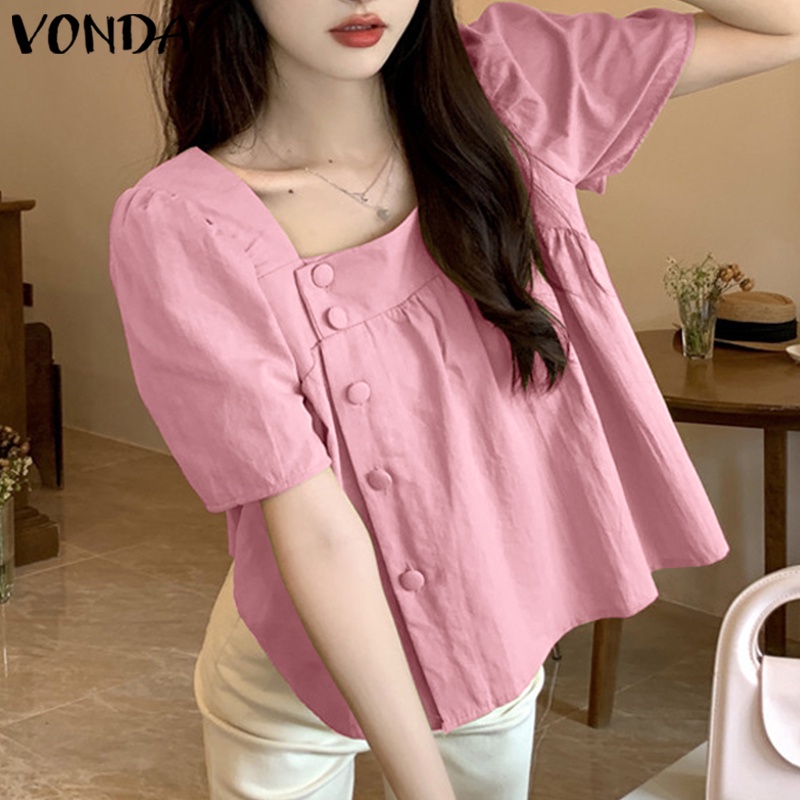 Áo Sơ Mi Tay Ngắn Cổ Vuông Màu Trơn Phong Cách Hàn Quốc Dành Cho Nữ