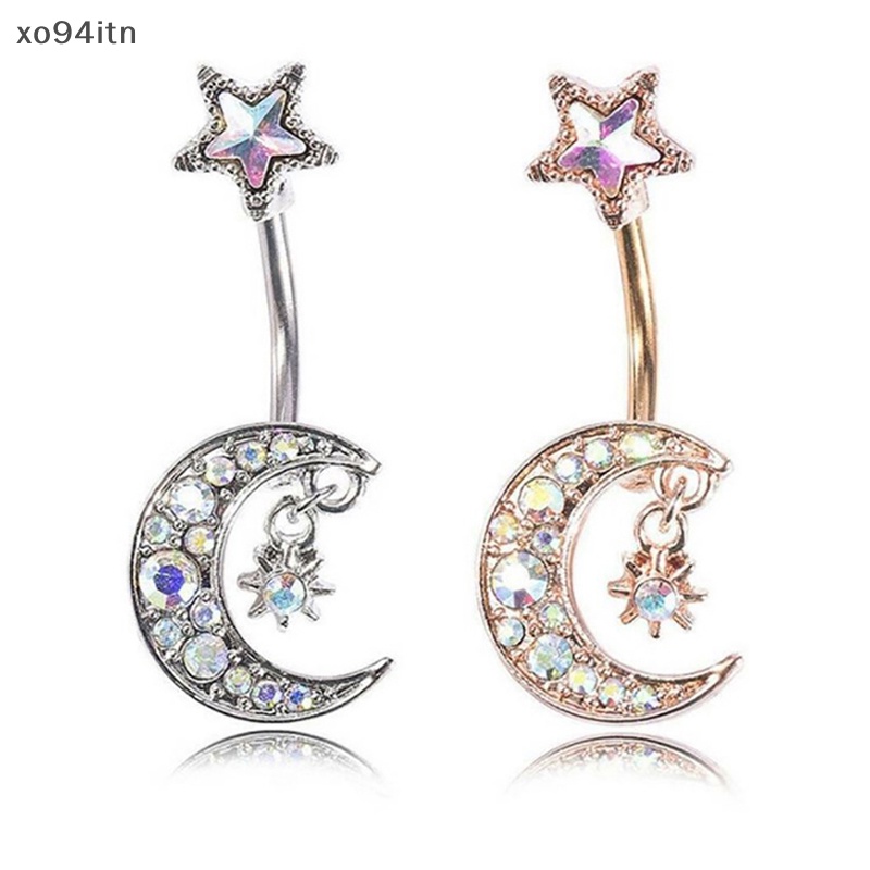 Khuyên Rốn 14G Hình Ngôi Sao Mặt Trăng Đính Đá Pha Lê Xinh Xắn