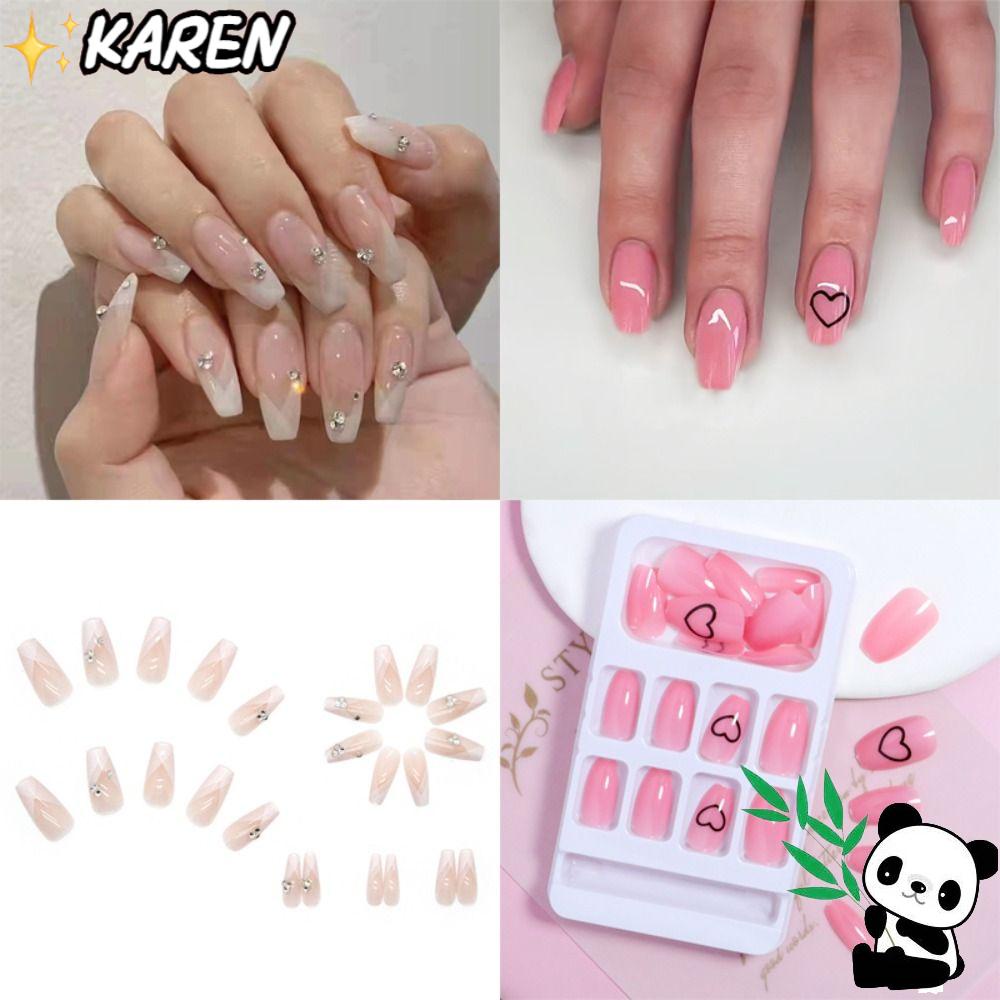 KAREN Bộ Móng Tay Giả Đầu Vuông Ngắn Che Phủ Toàn Diện Thời Trang Cho Nữ