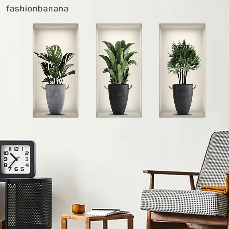 Bộ 3 Tấm Sticker Dán Tường Họa Tiết Cây Xanh 3D Dễ Thương Bắt Mắt