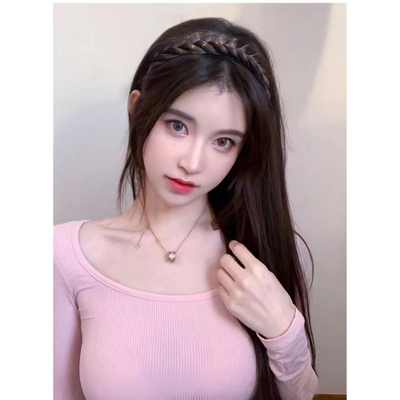 Tóc Giả Dài Xoăn Tự Nhiên Có Băng Đô Bện Cho Nữ