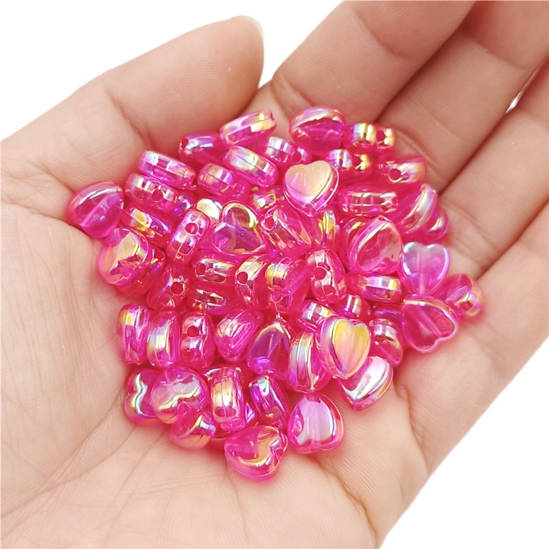 Set 50 Hạt Charm Hình Trái Tim Nhiều Màu Sắc Kính
