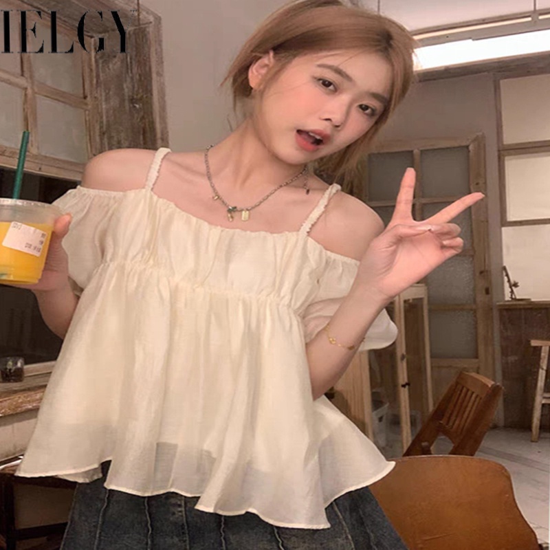Áo Sơ Mi chiffon Tay Ngắn Hở Vai Dáng Rộng Phong Cách Nhật Bản Dành Cho Nữ