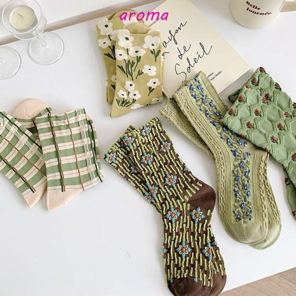 AROMA Đôi Vớ Cotton Thêu Hoa ThờI Trang Cho Nữ