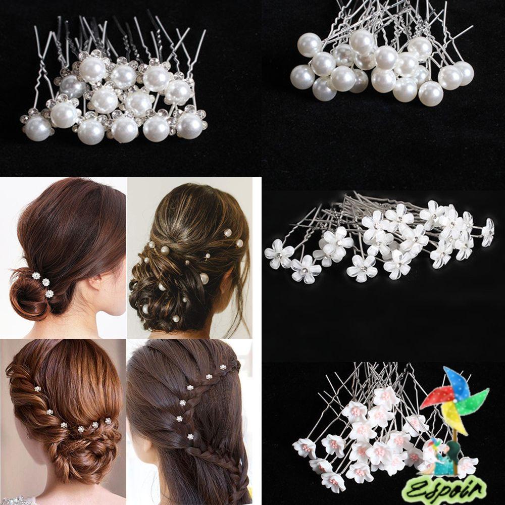 ESPO Set 20 Trâm Cài Tóc Chữ U Hoạ Tiết Hoa Đính Đá Lấp Lánh