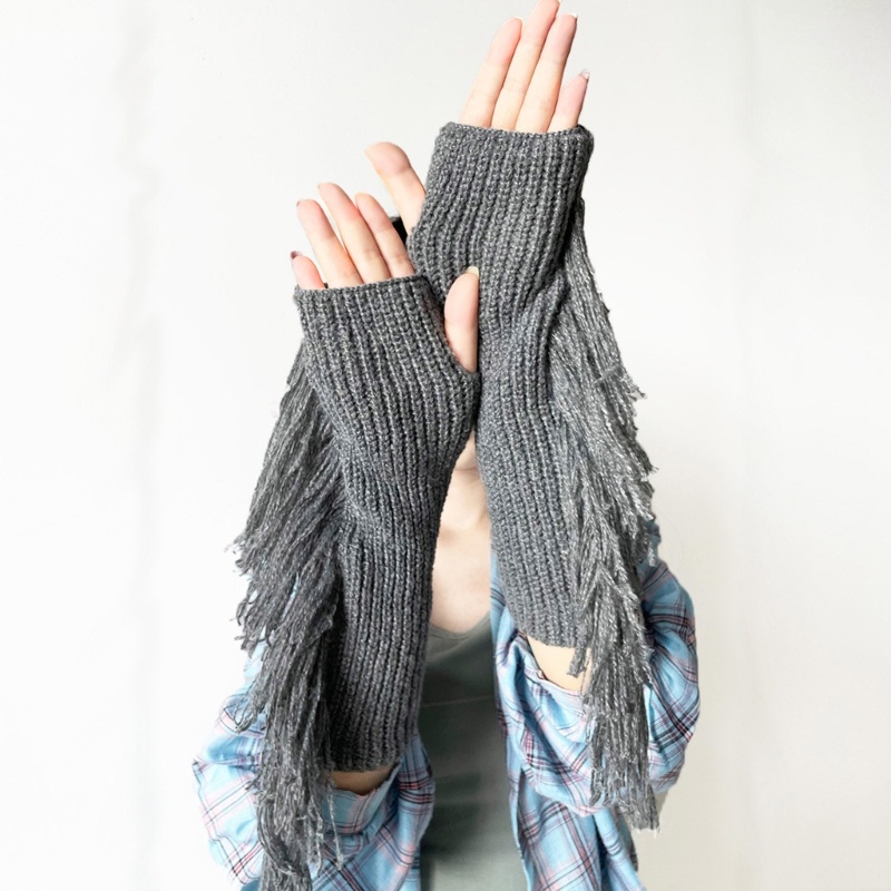Găng Tay Dệt Kim Hở Ngón Co Giãn Giữ Ấm Mùa Đông Cho Thanh Thiếu Niên