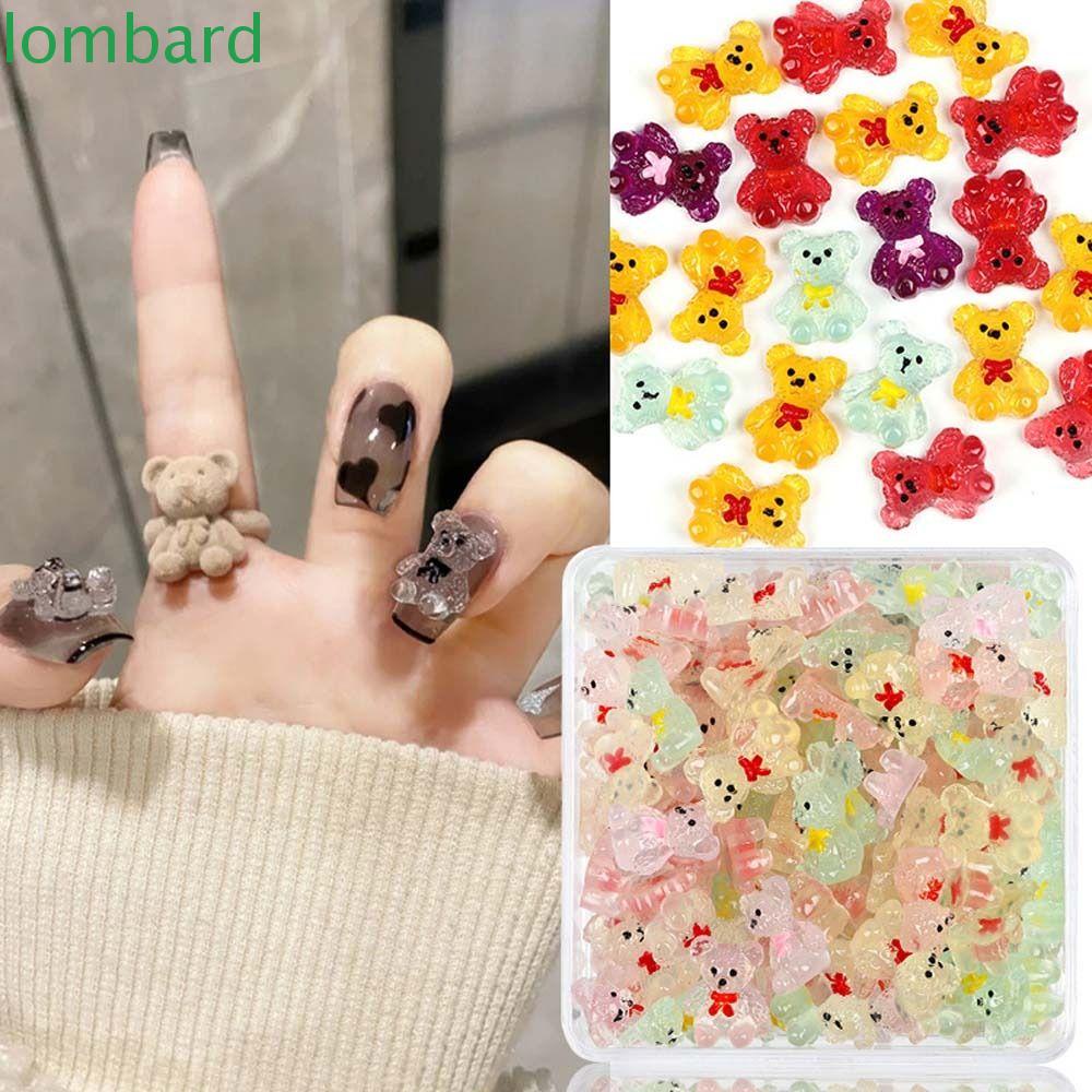 LOMBARD Phụ Kiện Trang Trí Móng Tay Hình Gấu Dạ Quang Thời Trang Cho Nữ
