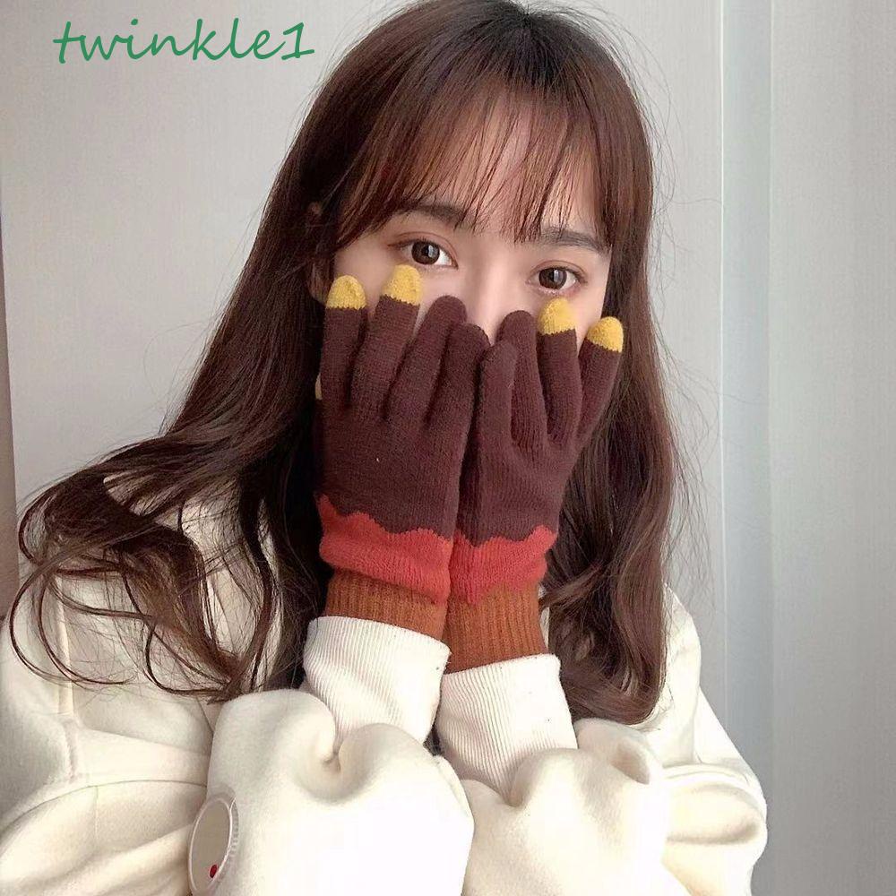 TWINKLE Găng Tay Len Co Giãn Màu Sắc Tương Phản Thời Trang Cho Nam Và Nữ