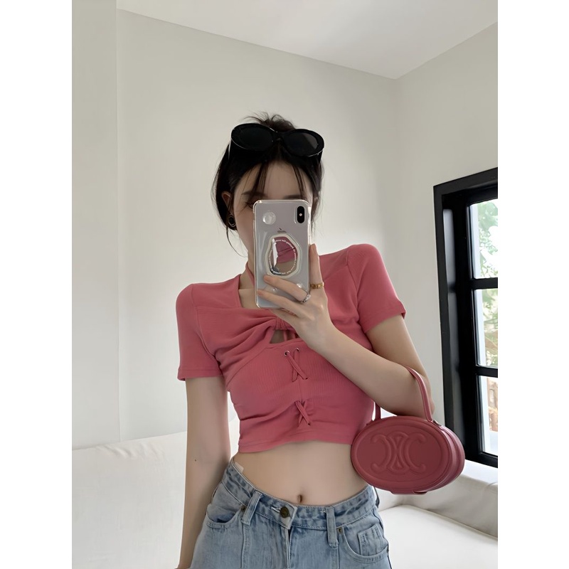 Áo Thun Dáng Ôm Hở Lỗ Thời Trang Cho Nữ