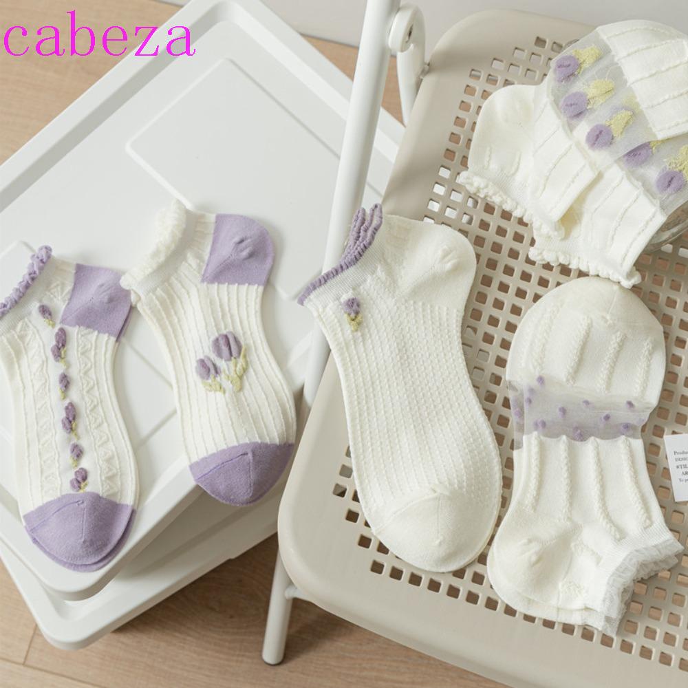 CABEZA Vớ Cotton Lụa Trong Suốt Siêu Mỏng Thấm Hút Mồ Hôi Thoáng Khí Chống Ma Sát Thêu Hoa