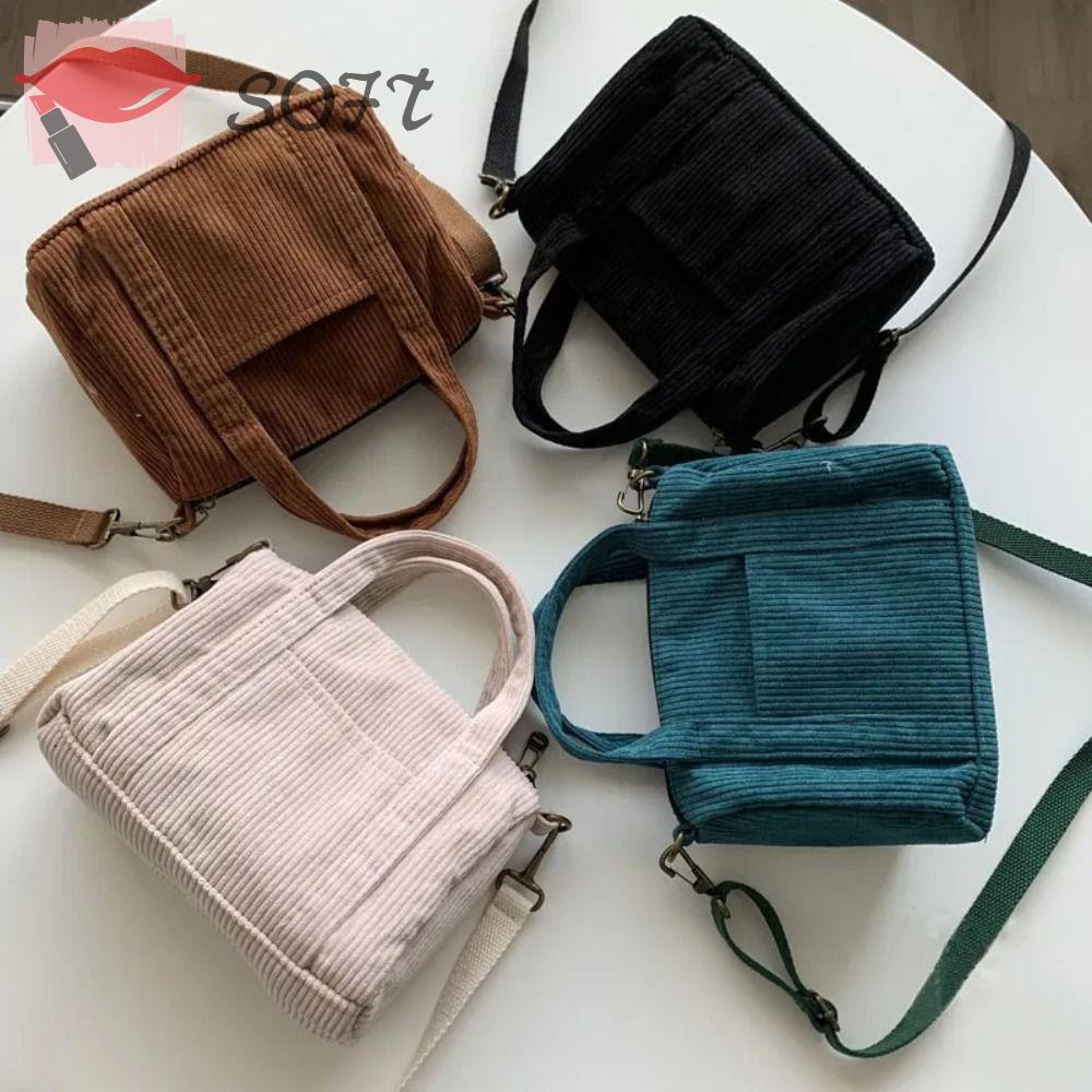 SOFTNESS Túi Tote Đeo Chéo Mini Bằng Vải Nhung Có Khóa Kéo Phong Cách Retro Mới Cho Nữ