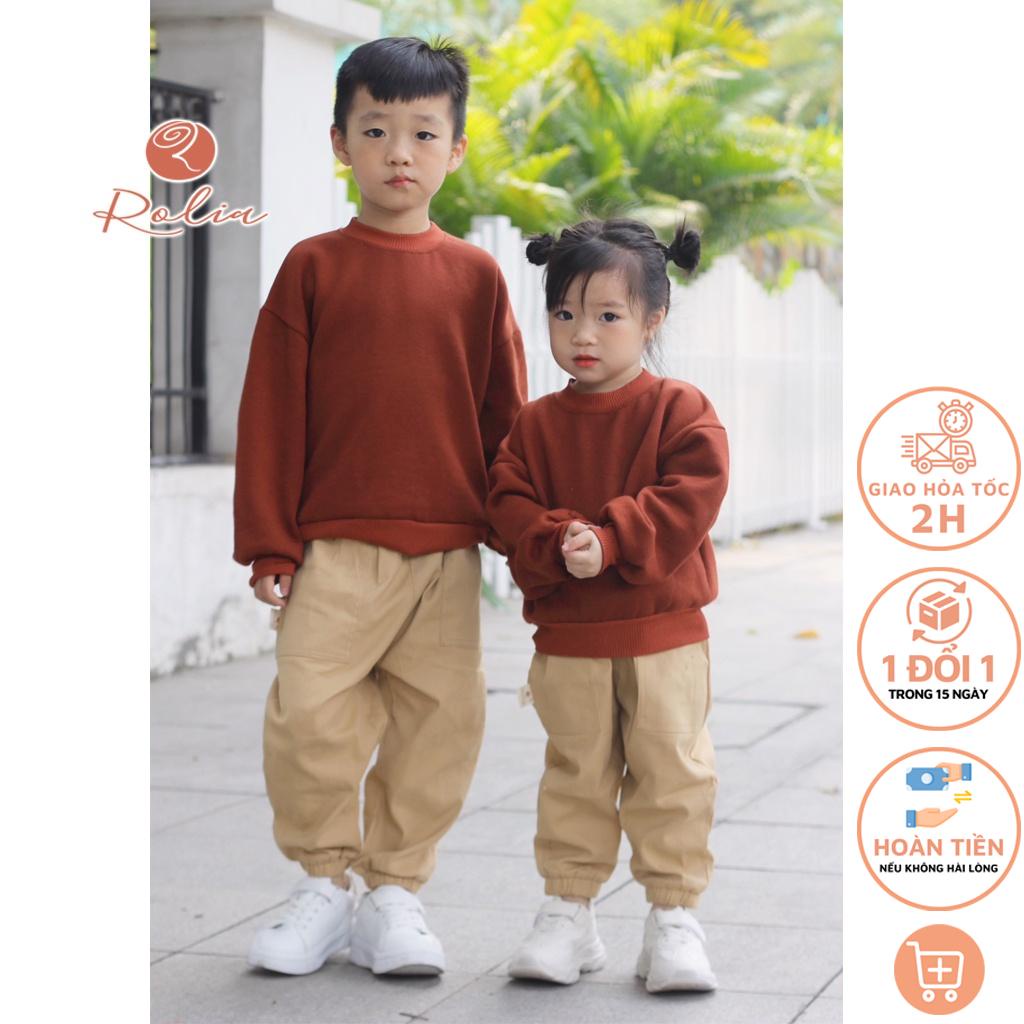 Áo nỉ thu đông cho bé trai gái ROLIA, chất dày dặn ấm áp, kiểu dáng Hàn Quốc A02