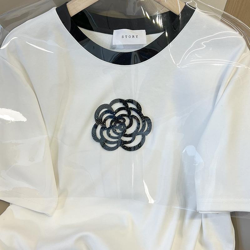Áo Thun Mỏng Dáng Rộng Tay Ngắn Đính Hạt Hình Hoa Trà Cỡ Lớn 300 Thời Trang Cho Nữ