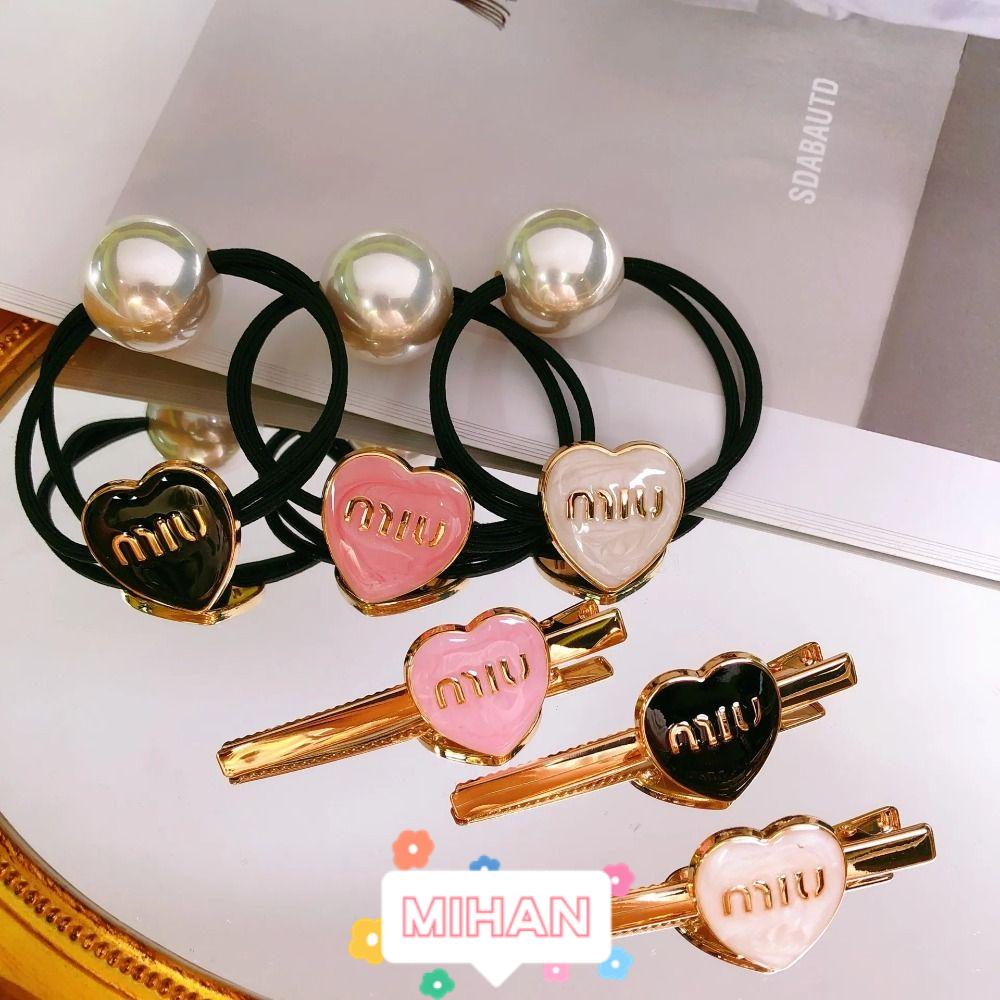 MIHAN1 Kẹp Tóc Kim Loại Hình Trái Tim Bằng Da Đính Hạt Ngọc Trai