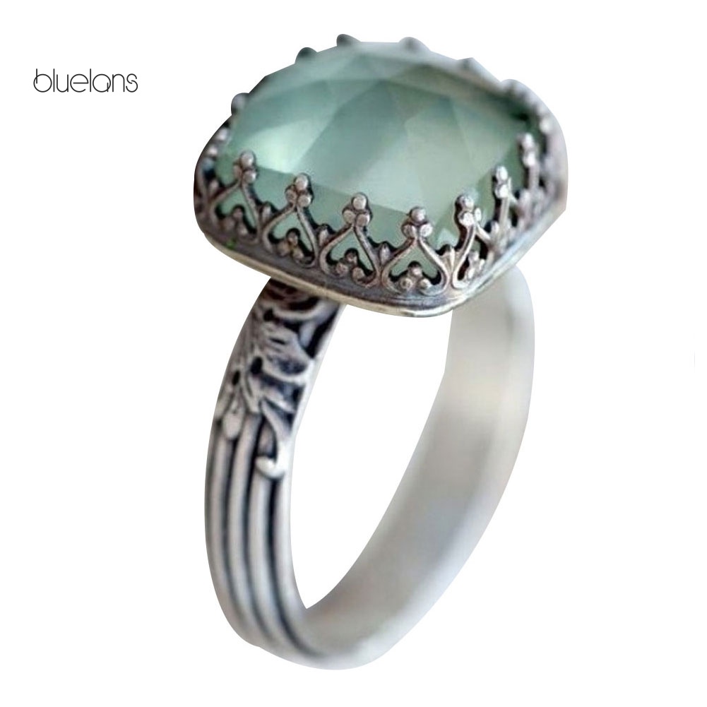 Nhẫn Đính Hôn Đính Đá Mặt Trăng Nhân Tạo Hình Vuông Cổ Điển Dành Cho Nữ