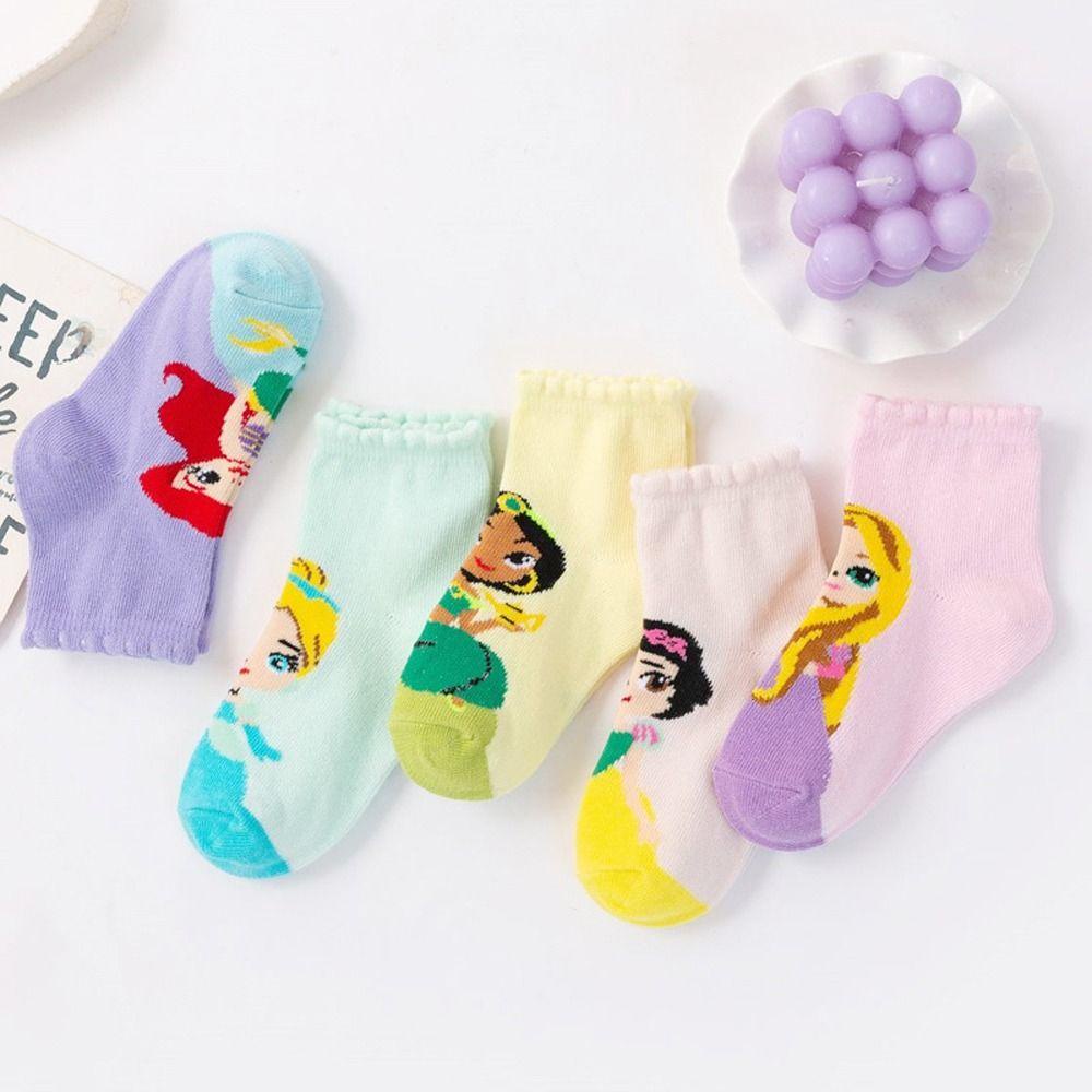 ANEMONE Set 5 Đôi Vớ Cotton In Hình Công Chúa Bạch Tuyết / Lọ Lem Dễ Thương Cho Bé Gái