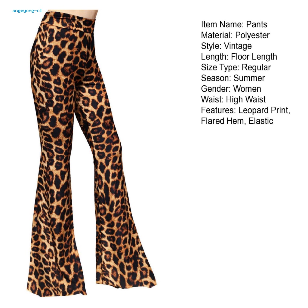 Quần Dài Ống Loe Lưng Thun Cao 70s In Họa Tiết Da Báo Phong Cách Vintage Phù Hợp Cho Tập Yoga Và Sàn Nhà Dài ~ 120