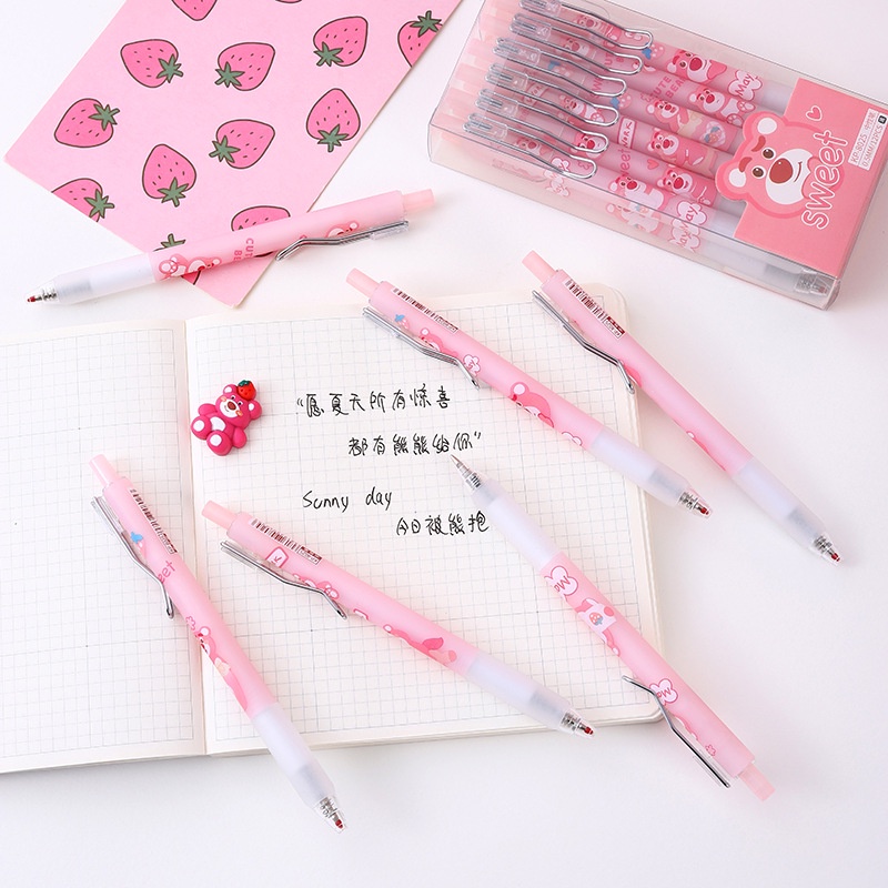 Bút Mực Gel Nhấn Móc Kim Loại Họa Tiết Gấu Dâu Hoạt Hình Sáng Tạo Cho Học Sinh / Văn Phòng 1K rẻ