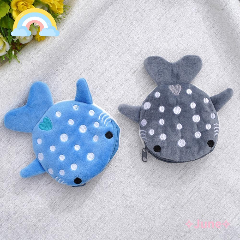 JUNE Ví Đựng Tai Nghe Hình Cá Mập Nhồi Bông Dễ Thương Cho Bé