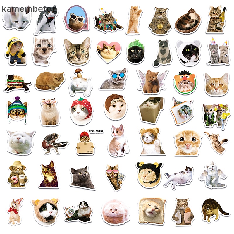 Bộ 50 Sticker Dán Trang Trí Hình Mèo Phong Cách Vintage