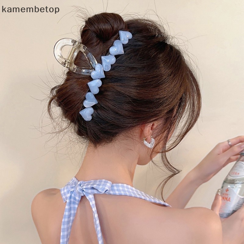 Kẹp Tóc Càng Cua Lớn Hình Trái Tim Màu Thạch Vintage Thời Trang Mùa Hè Cho Bạn Gái